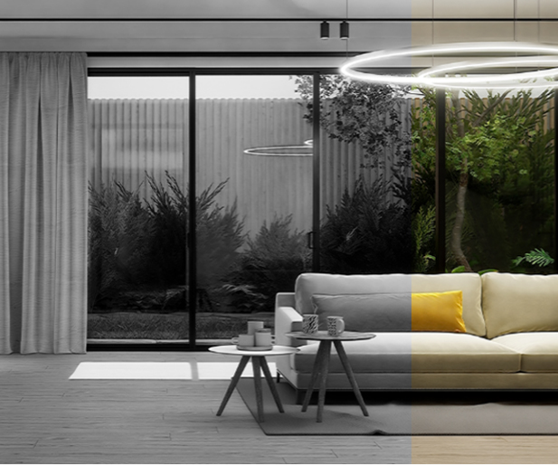 Render living con giardino interno